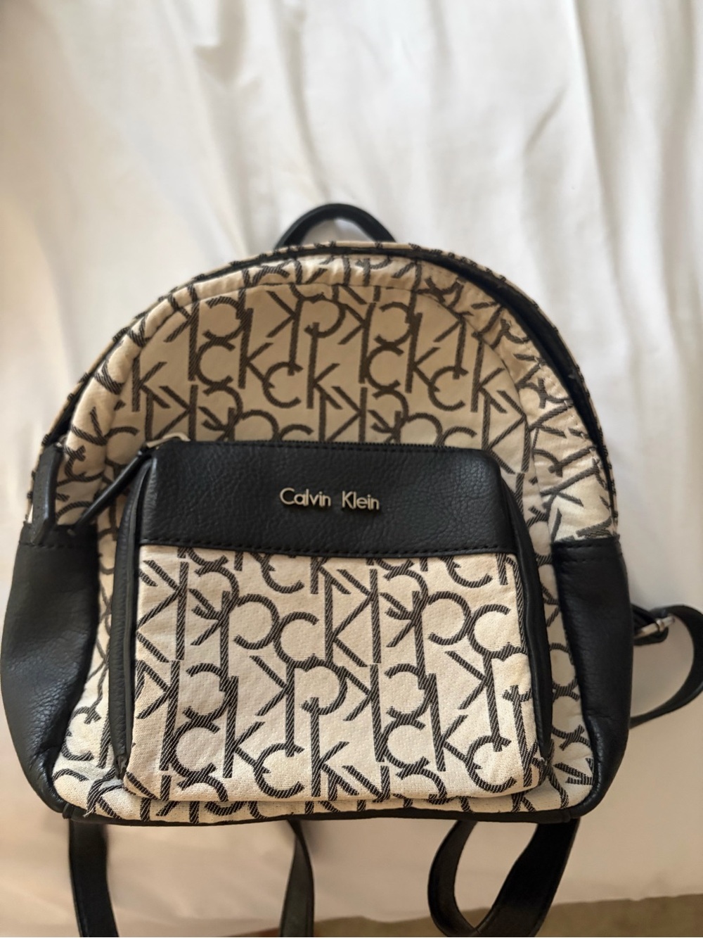 Calvin Klein Black & Cream Logo Mini Backpack with Front Pocket